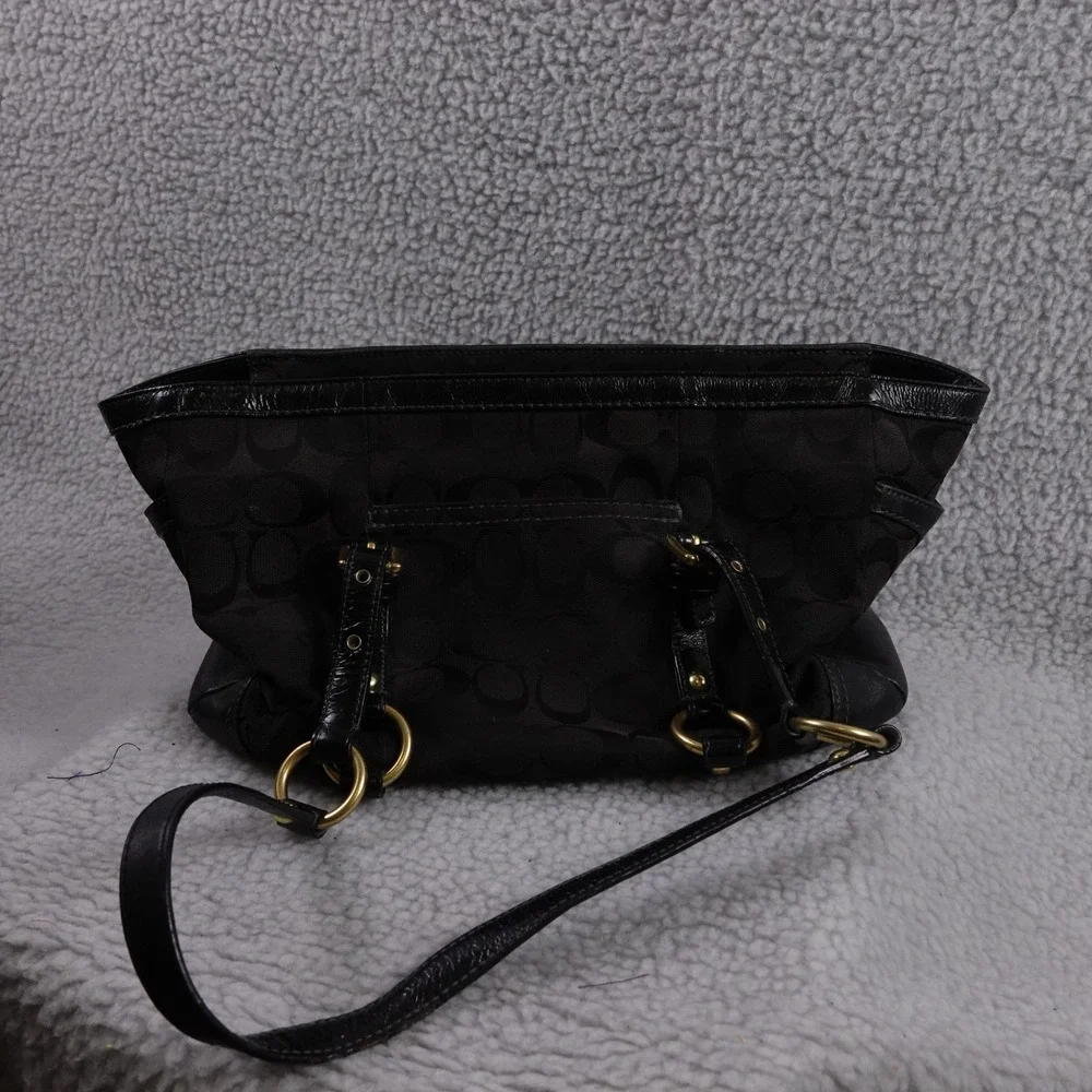 Coach Signature Hampton Satchel Black Jacquard Leather Handbag 10630‎